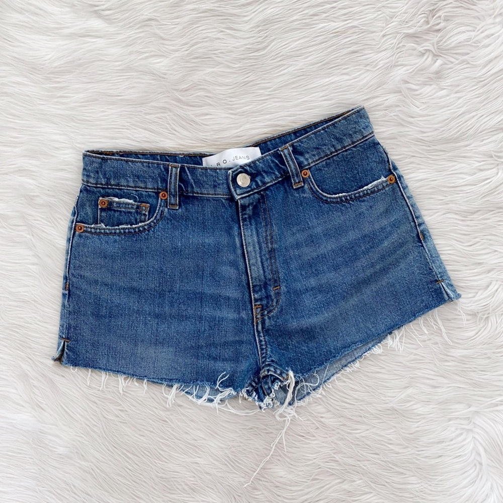 IRO Jeans Avel High Waisted Distressed Raw Hem Jean Denim Short Shorts
